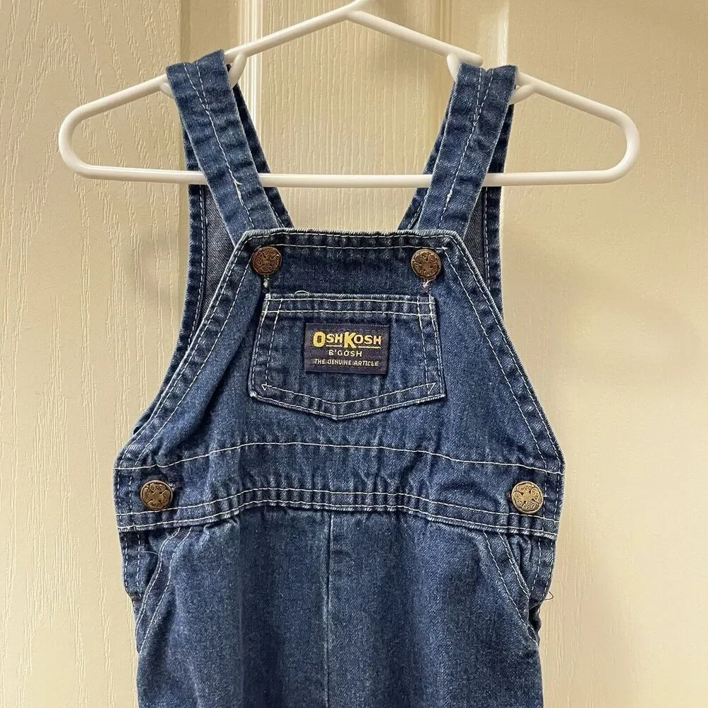 Vintage Oshkosh B'gosh Blue Denim Overalls with Feet USA Size 3-6 Months